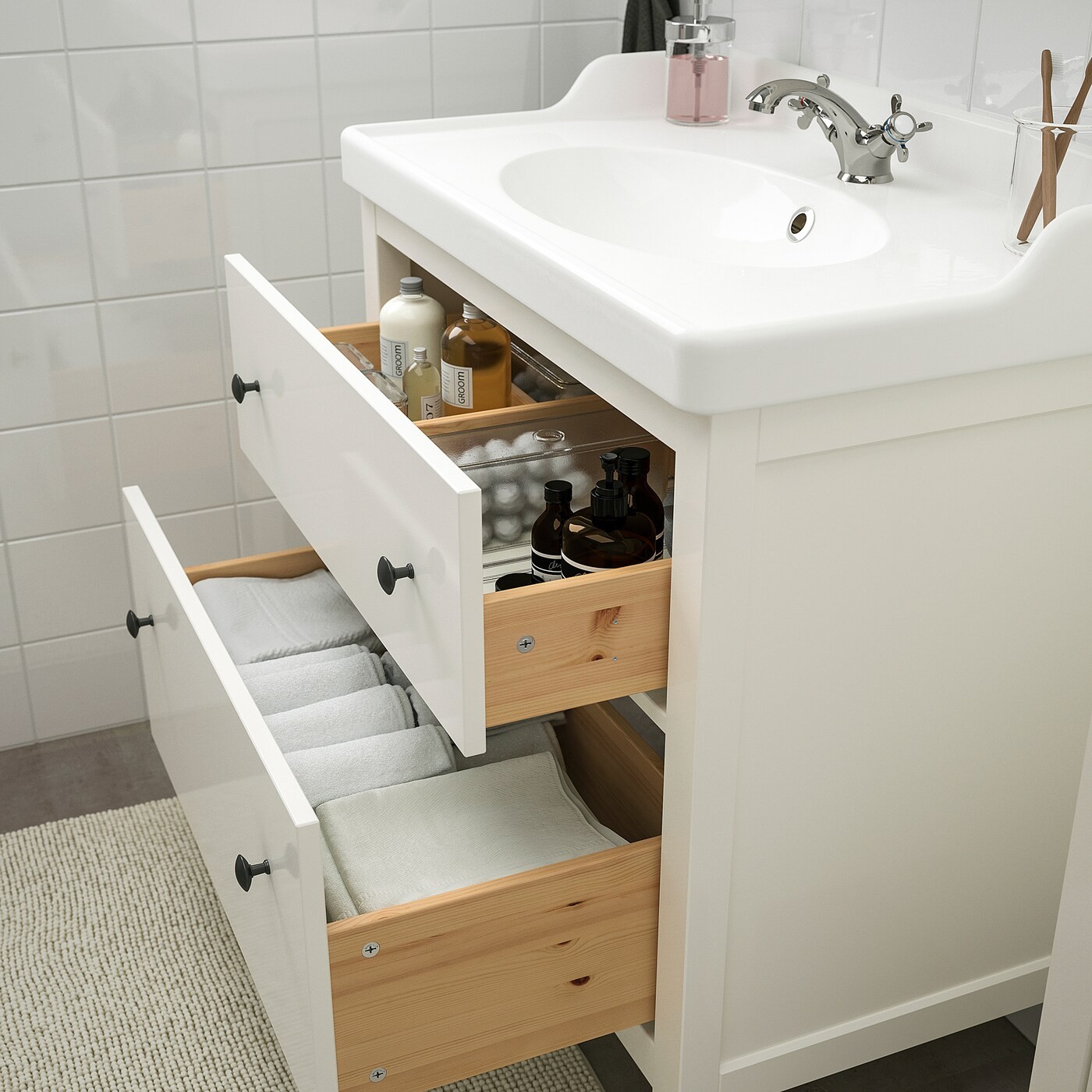 HEMNES / RÄTTVIKEN Bathroom furniture, set of 5