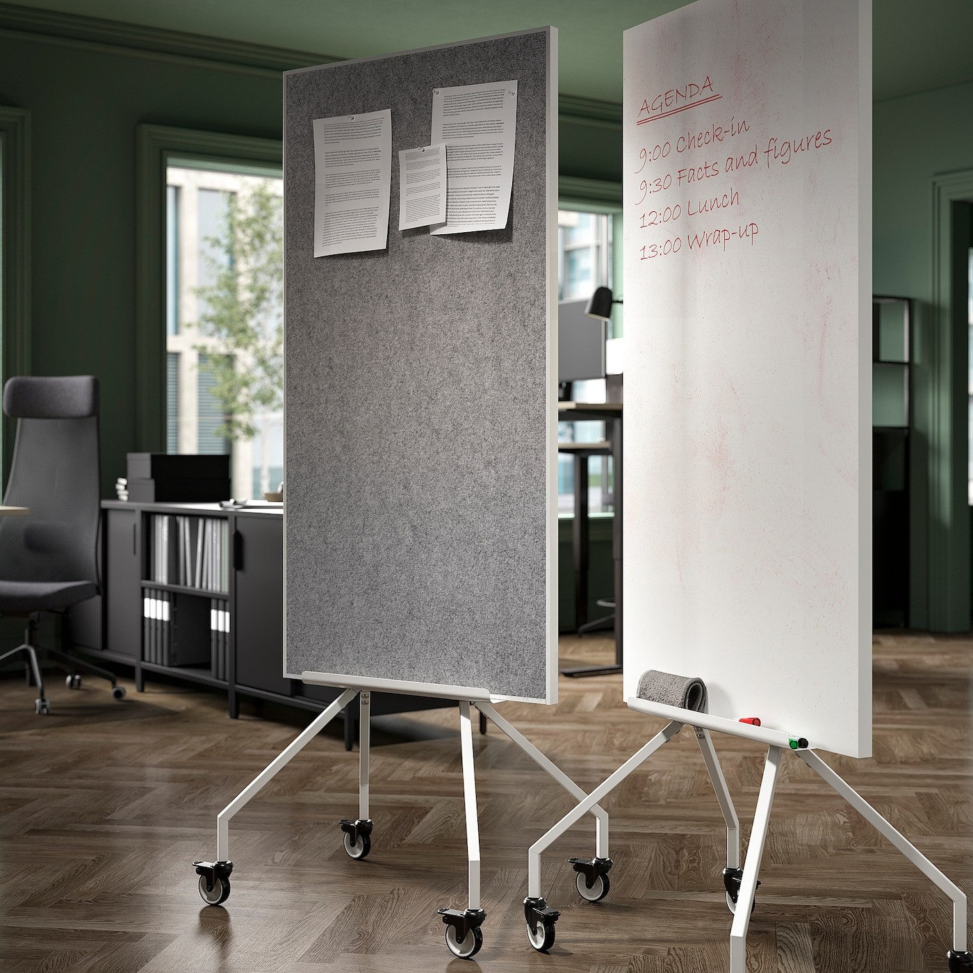 ELLOVEN Whiteboard/noticeboard with castors