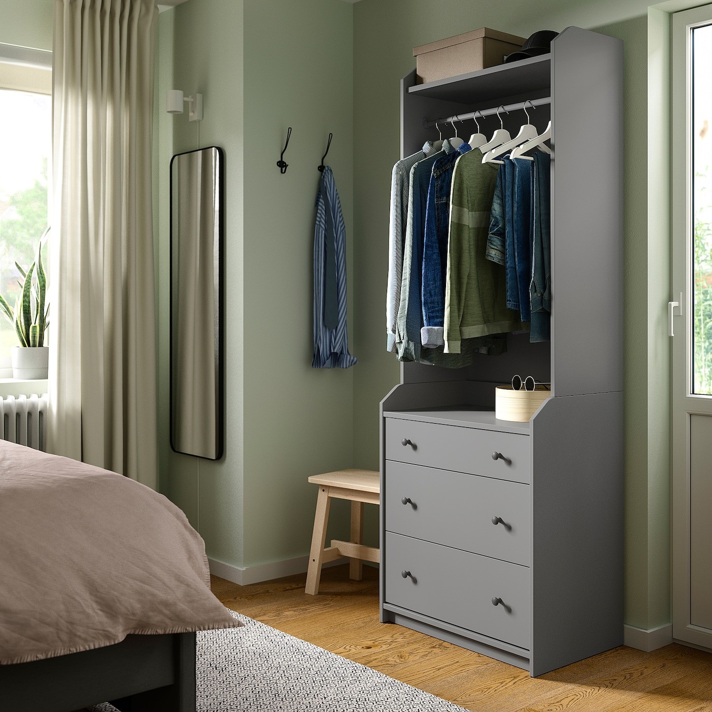 HAUGA Open wardrobe with 3 drawers