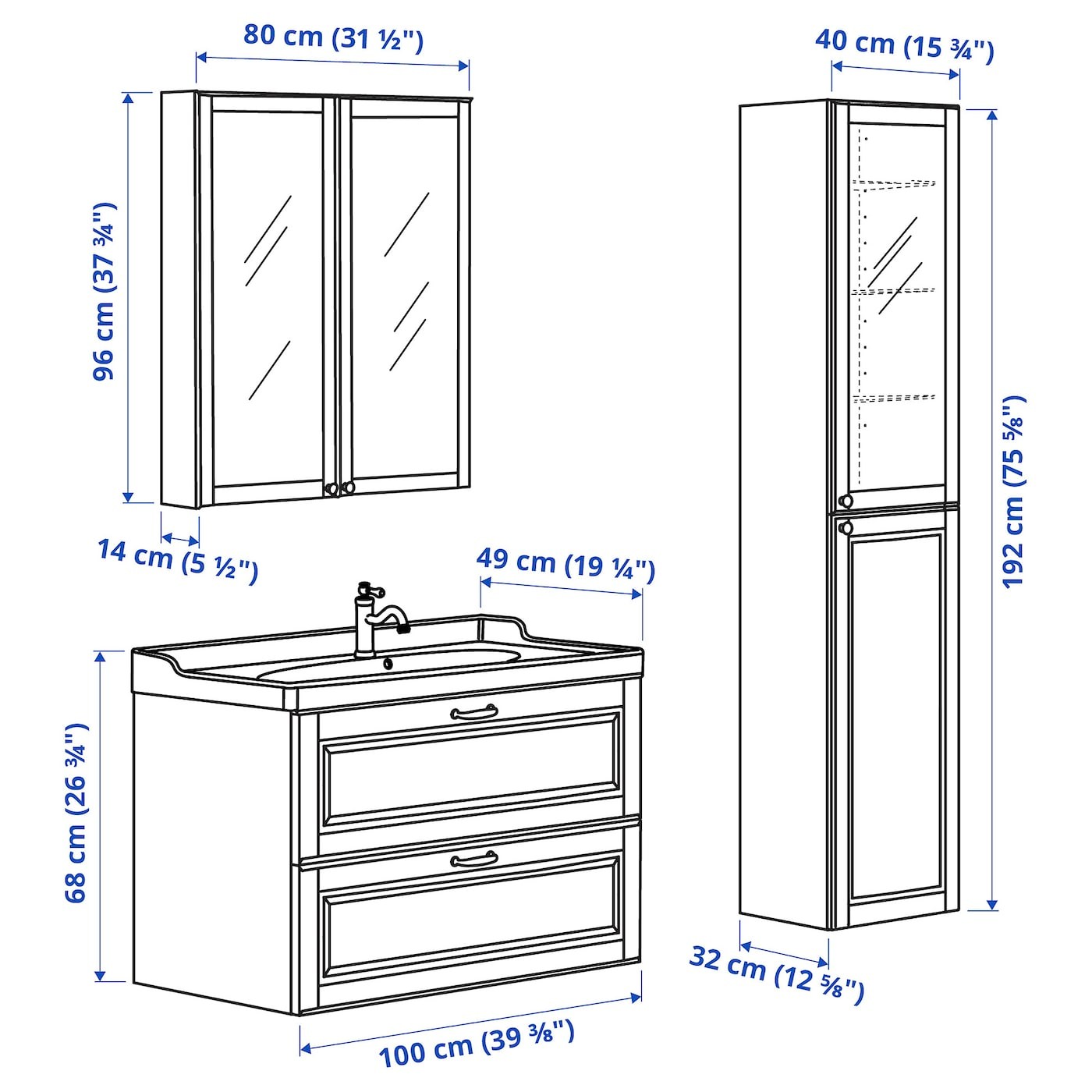 GODMORGON / RÄTTVIKEN Bathroom furniture, set of 5