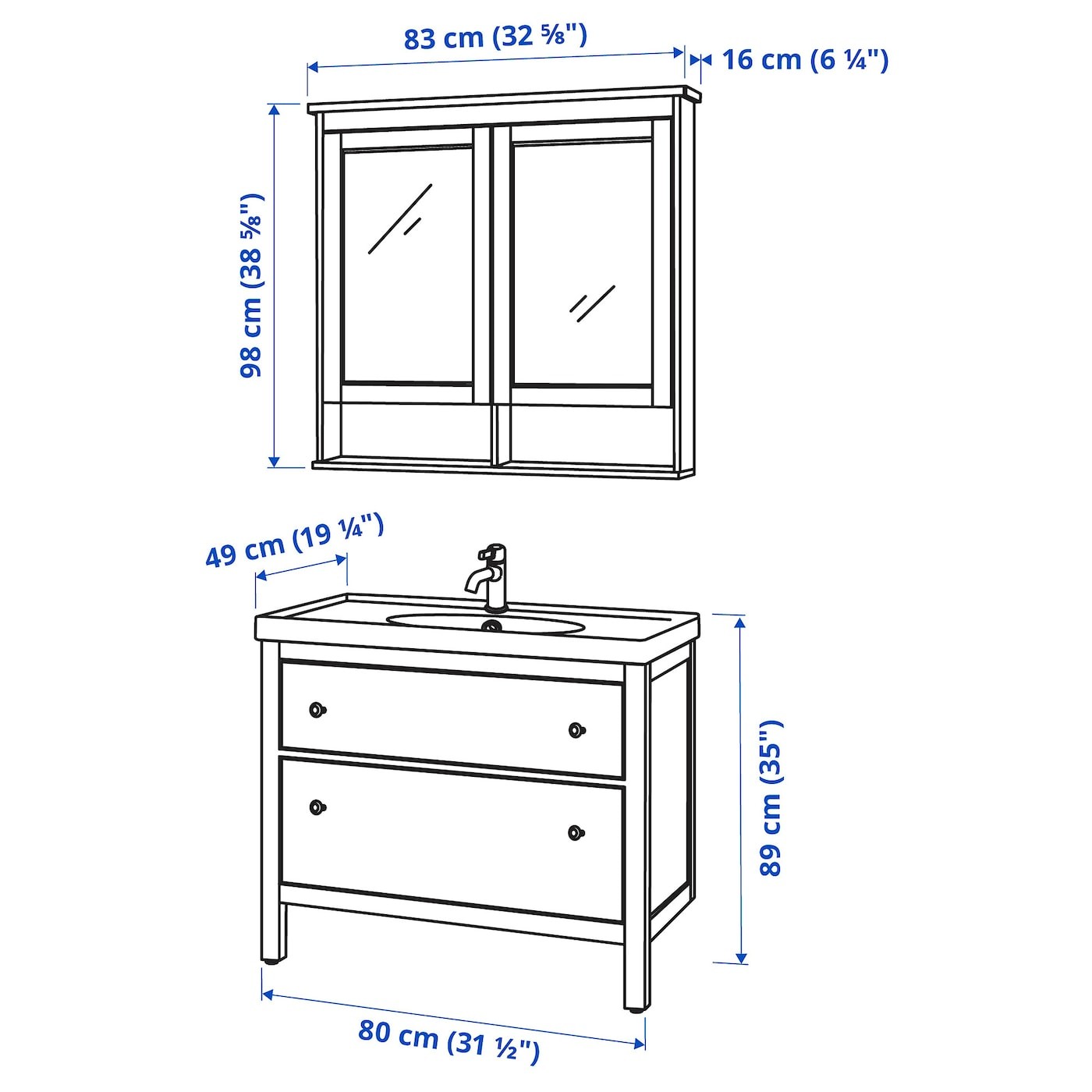 HEMNES / ODENSVIK أثاث الحمّام، طقم من 4