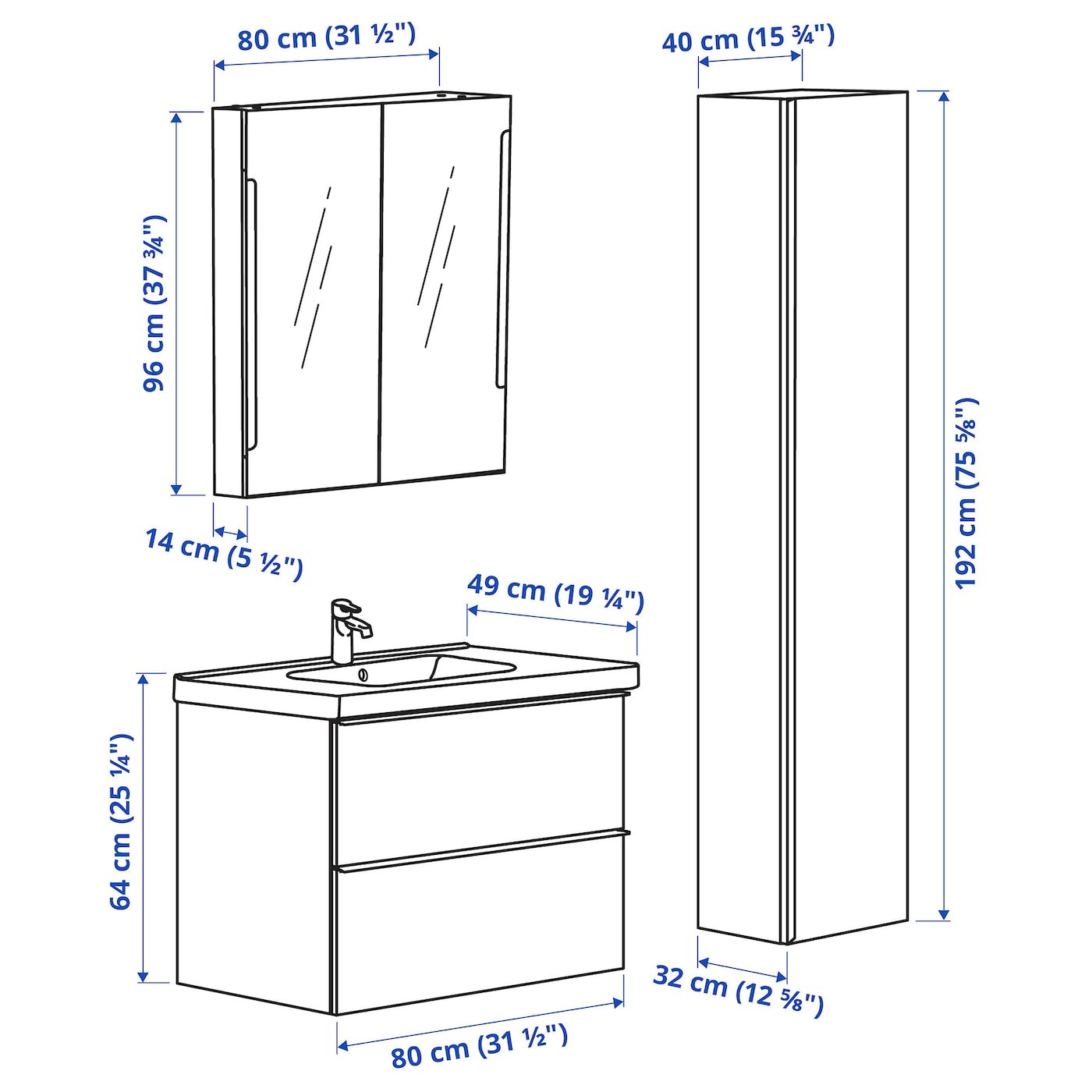 GODMORGON / ODENSVIK Bathroom furniture, set of 5