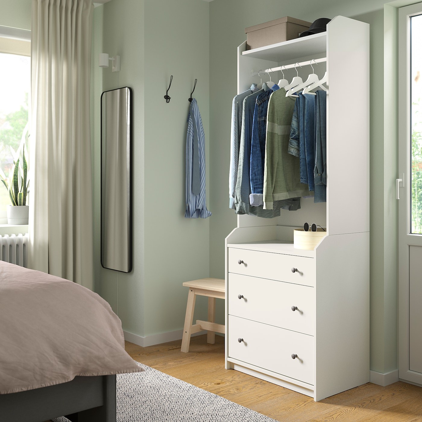 HAUGA Open wardrobe with 3 drawers