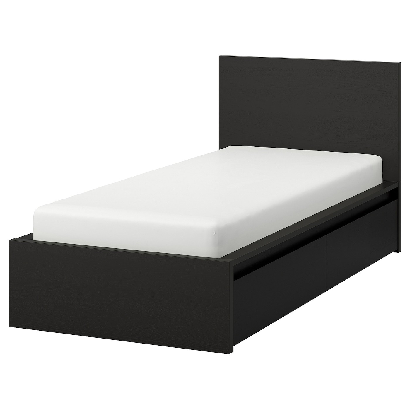 MALM Bed frame, high, w 2 storage boxes