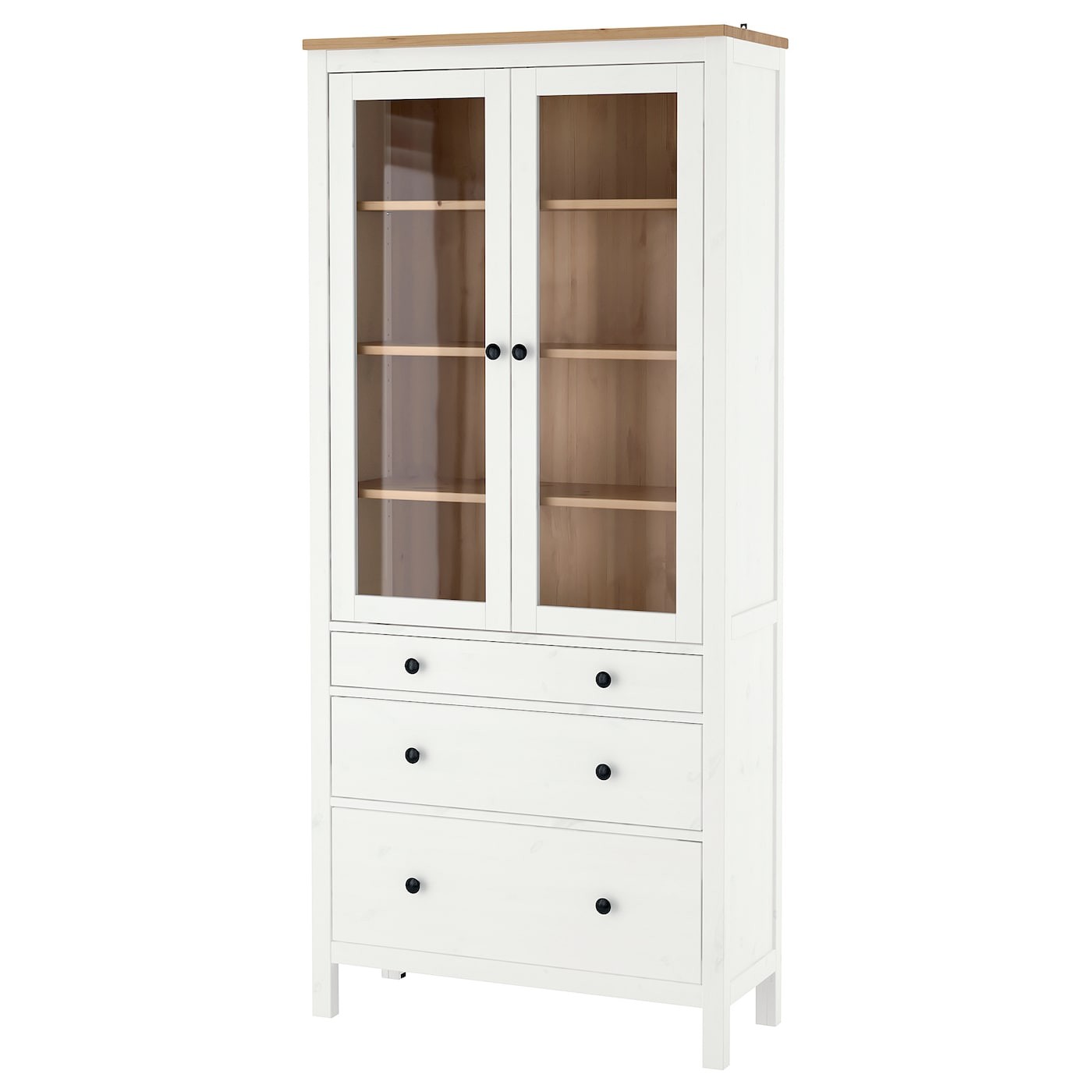 HEMNES Glass-door cabinet with 3 drawers