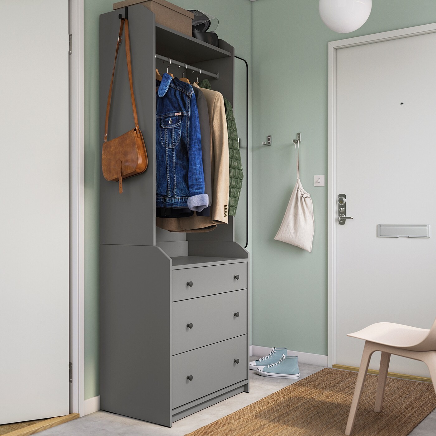 HAUGA Open wardrobe with 3 drawers