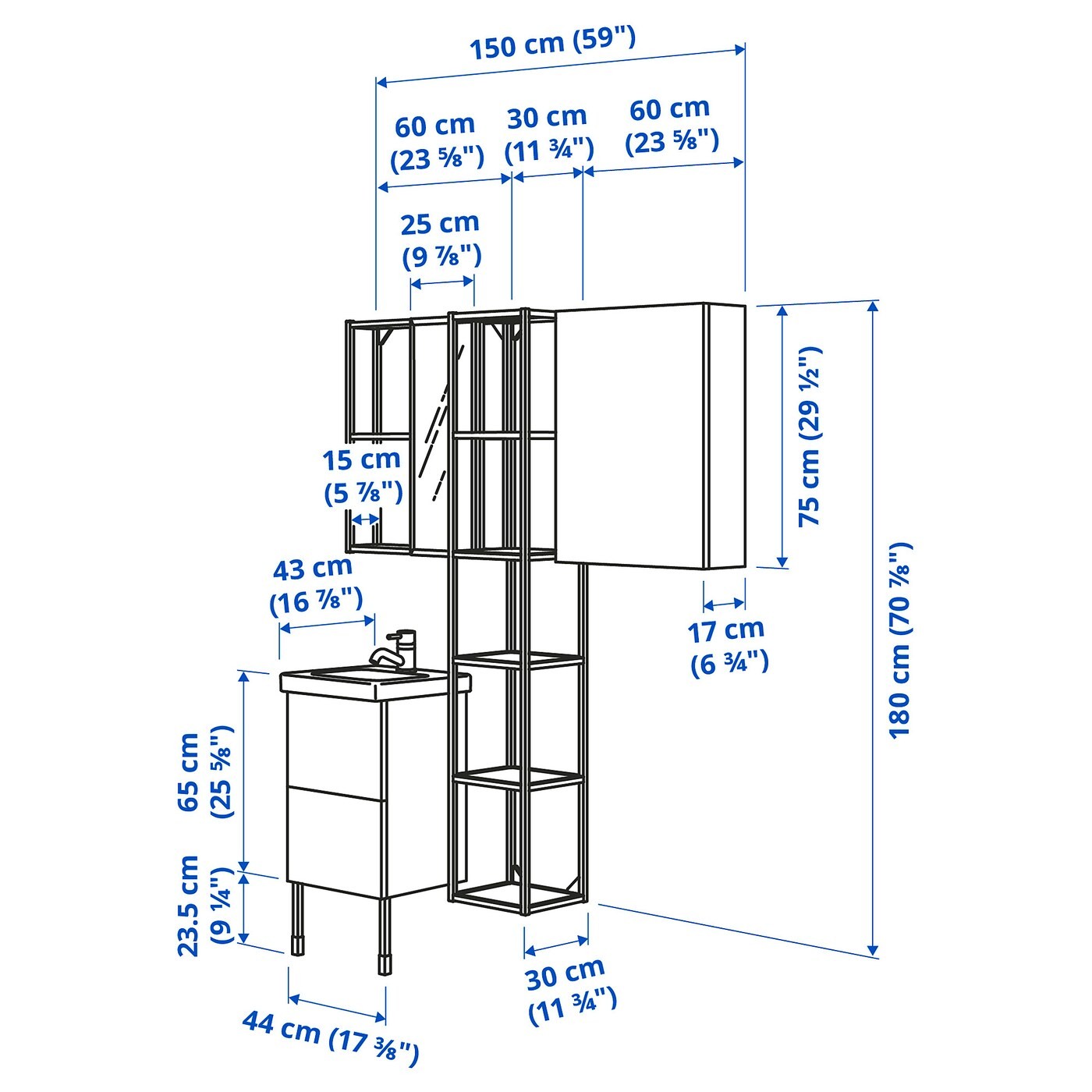 ENHET / TVÄLLEN Bathroom furniture, set of 16