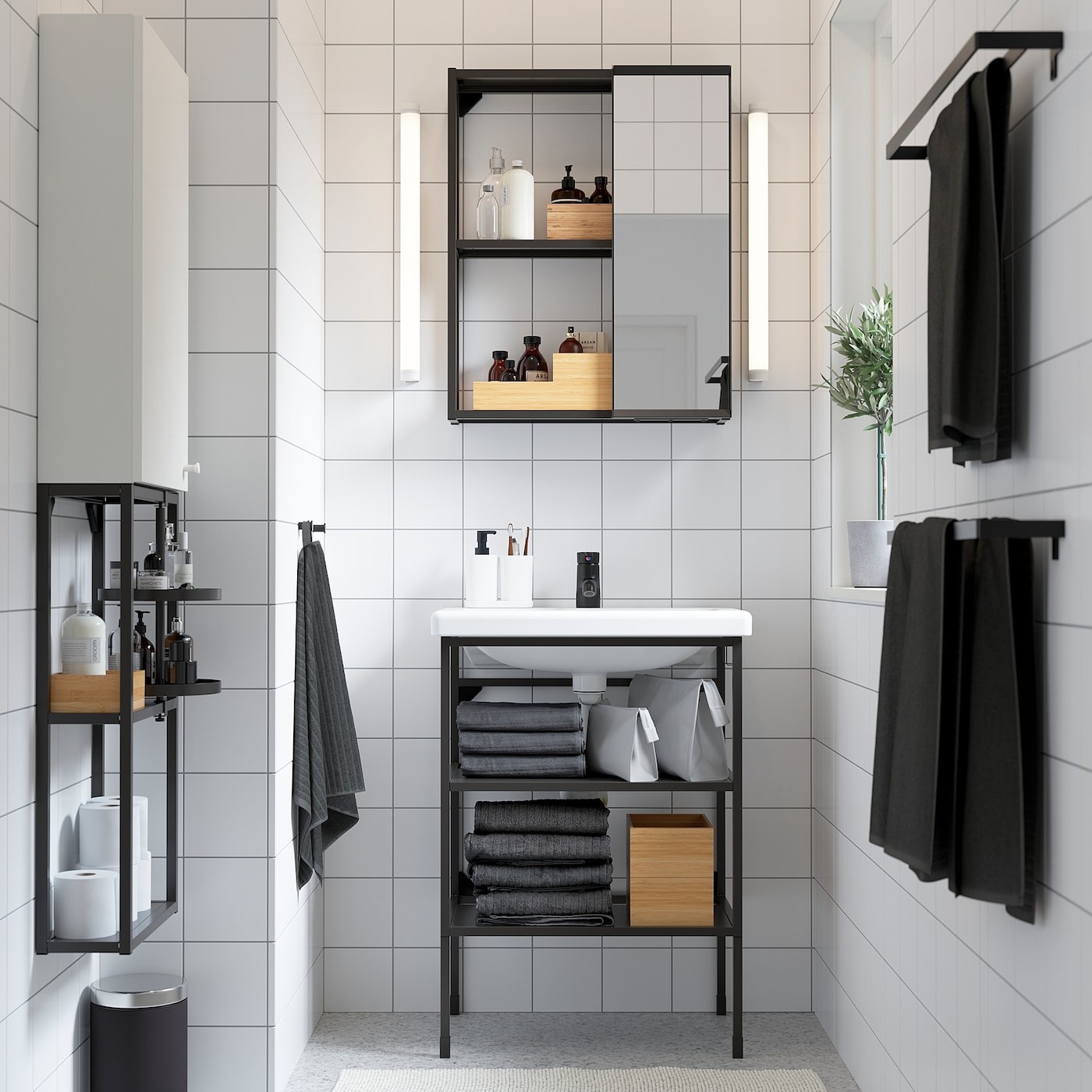 ENHET / TVÄLLEN Bathroom furniture, set of 9