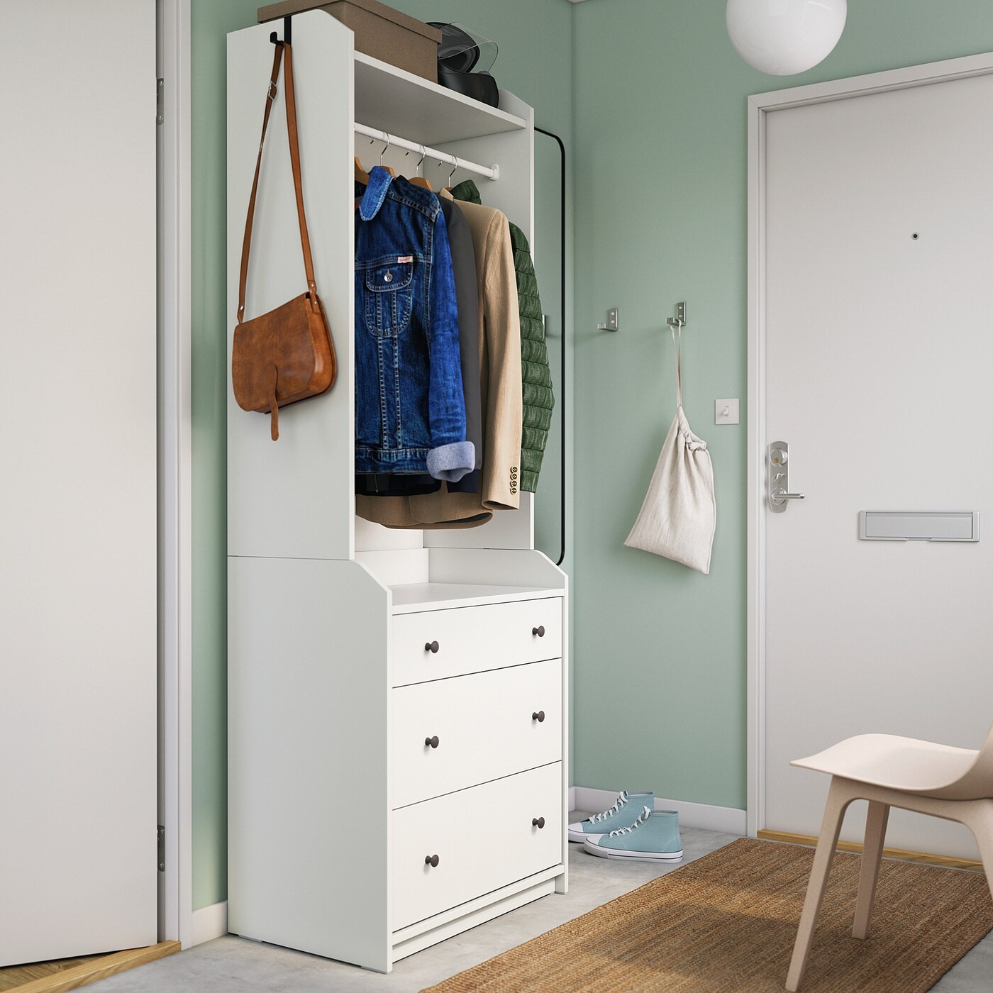 HAUGA Open wardrobe with 3 drawers