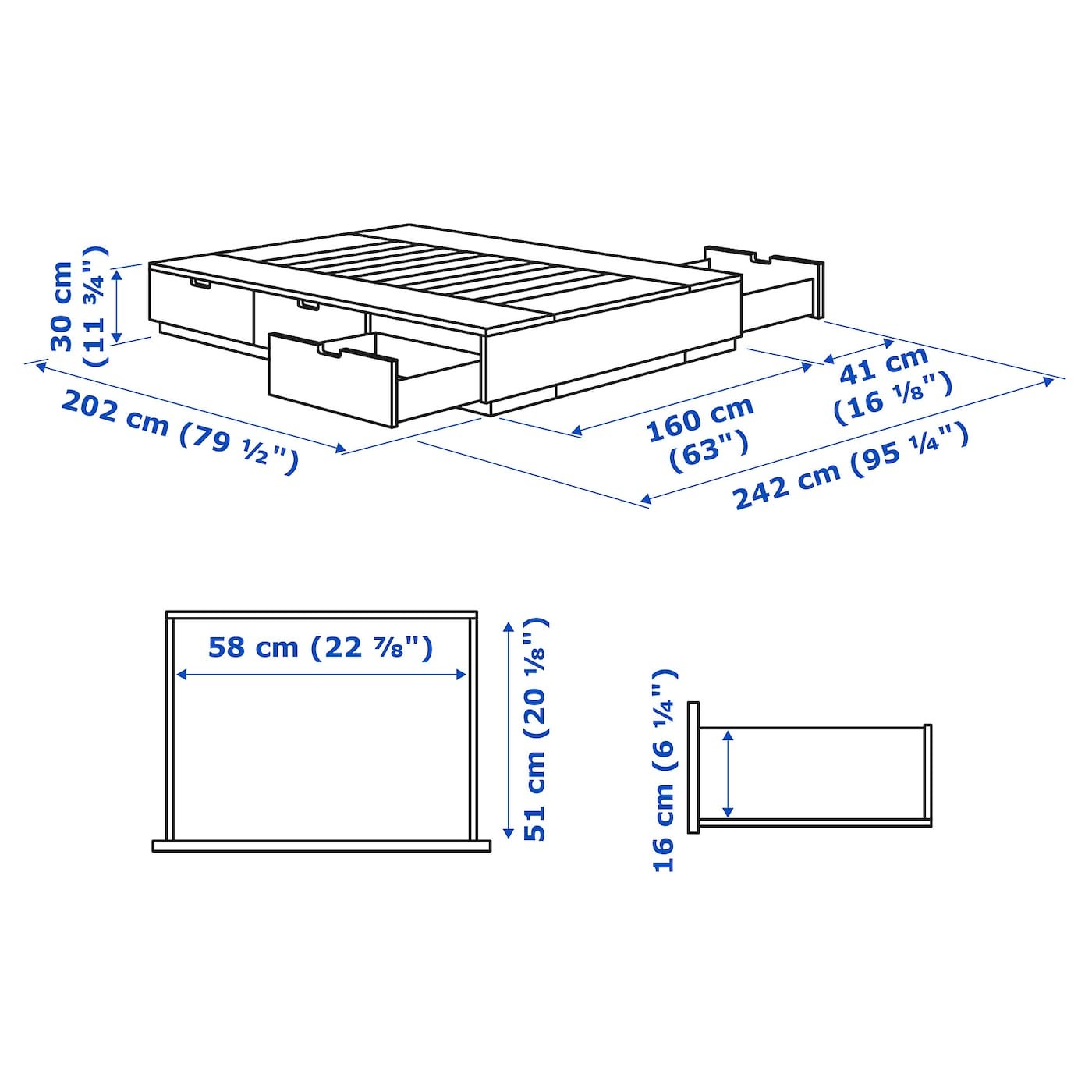 NORDLI هيكل سرير+تخزين