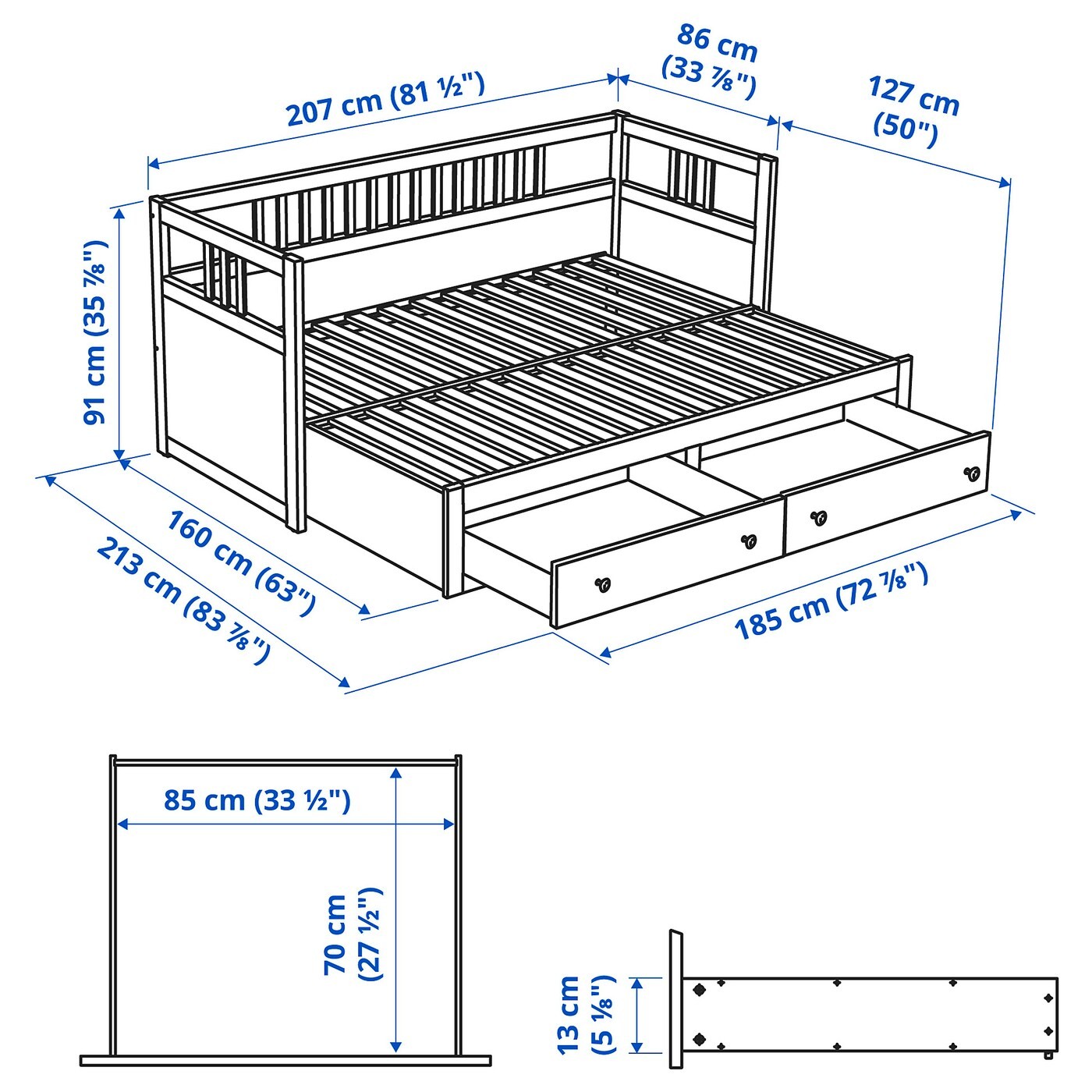 HEMNES سرير نهار بدرجين/مرتبتين