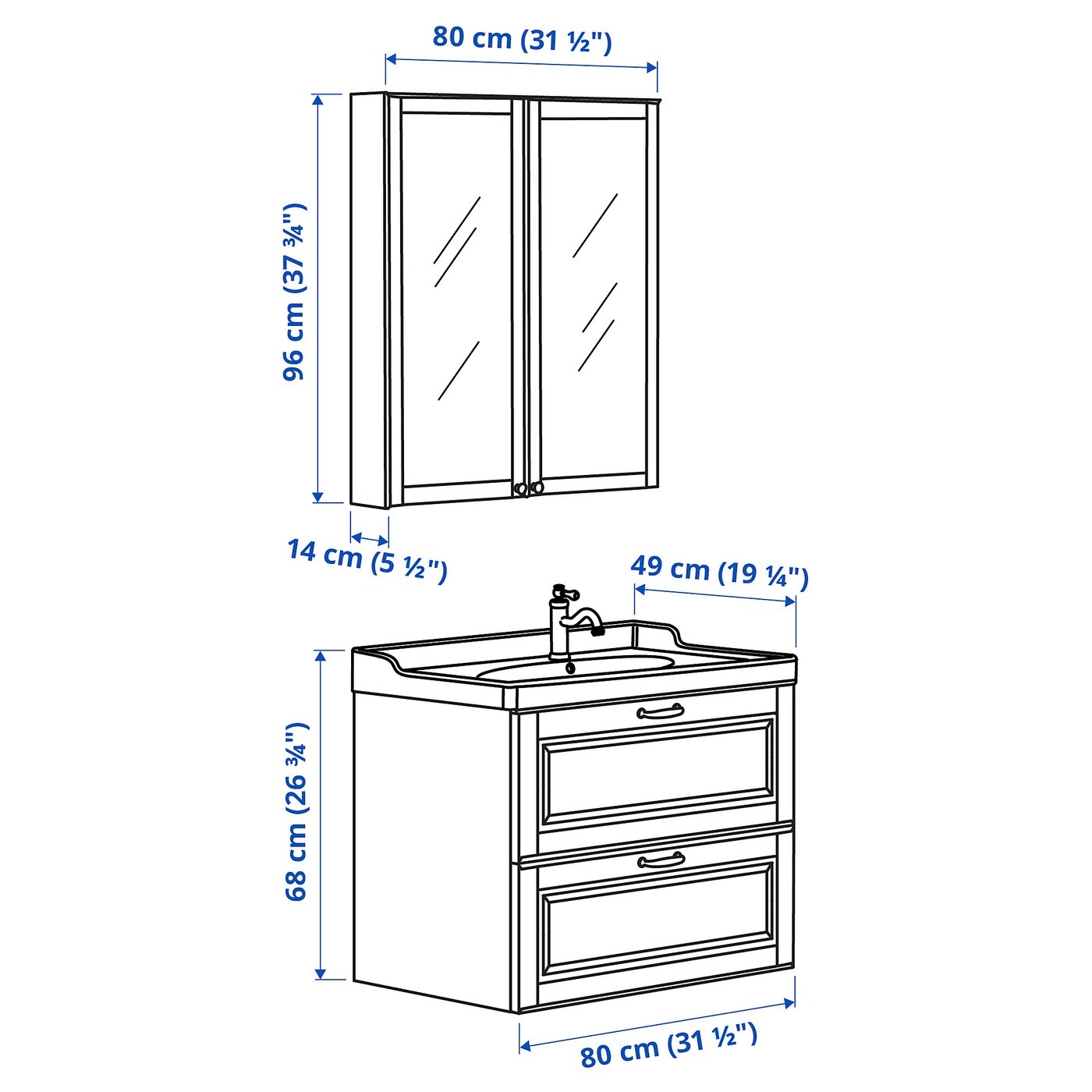 GODMORGON / RÄTTVIKEN Bathroom furniture, set of 4