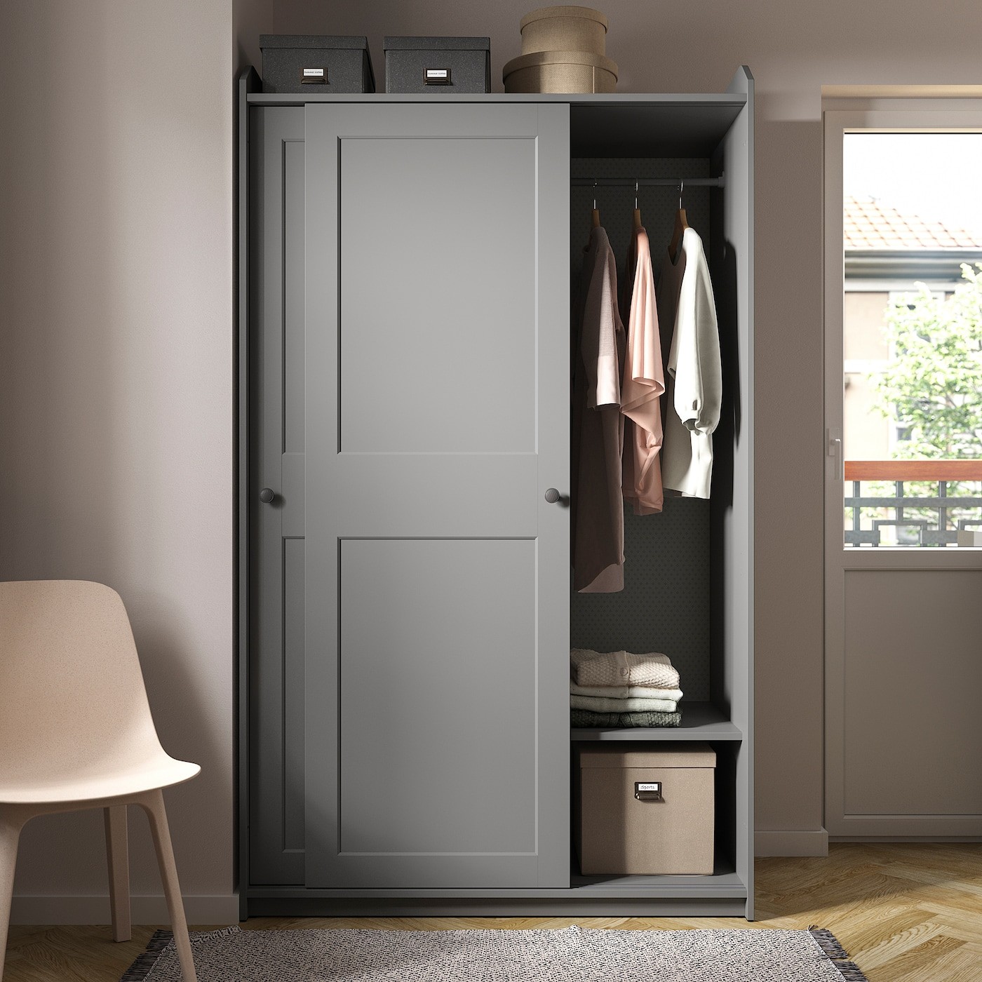 HAUGA Wardrobe with sliding doors