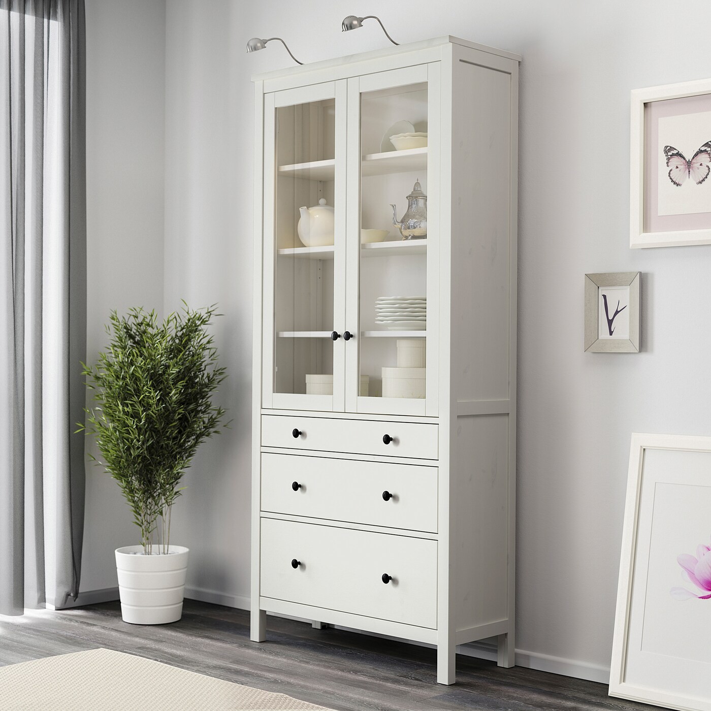 HEMNES Glass-door cabinet with 3 drawers