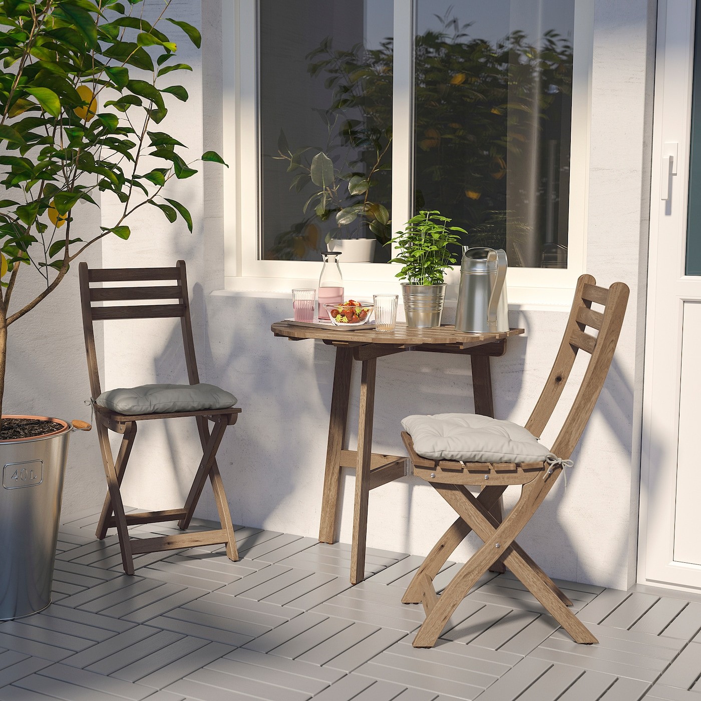 ASKHOLMEN Table f wall+2 fold chairs, outdoor