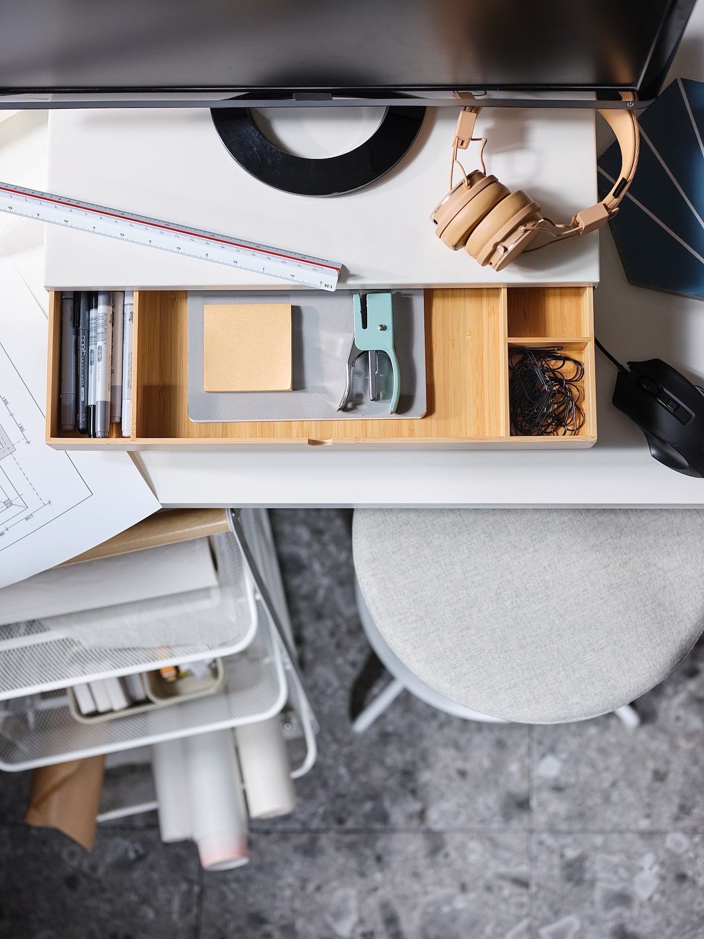 ELLOVEN Monitor stand with drawer