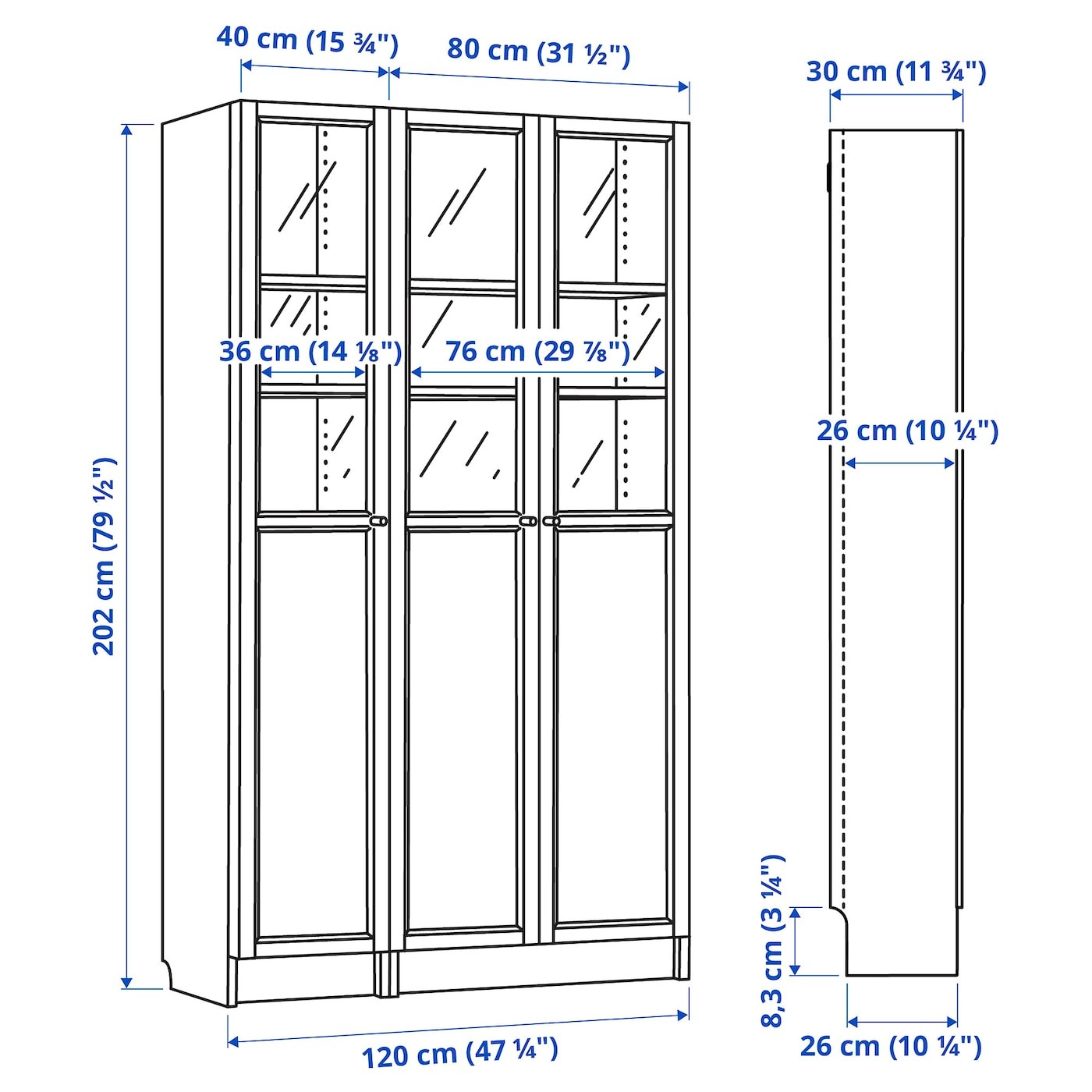 BILLY / OXBERG Bookcase with panel/glass doors