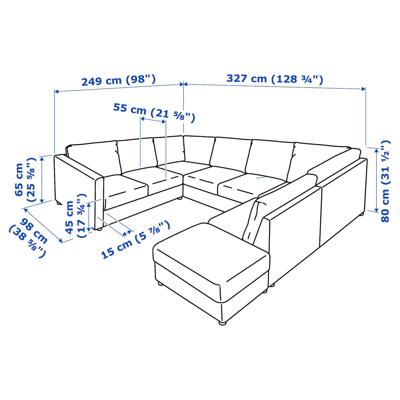 VIMLE U-shaped sofa, 6 seat