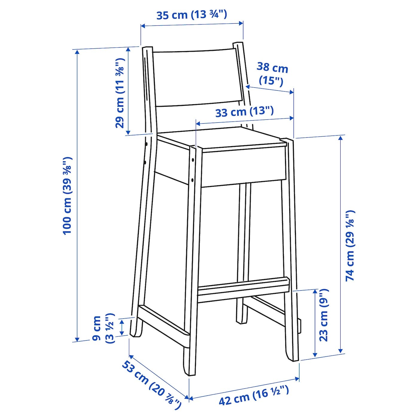 NORRÅKER Bar stool with backrest