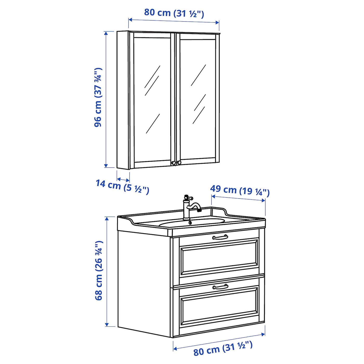 GODMORGON / RÄTTVIKEN Bathroom furniture, set of 4