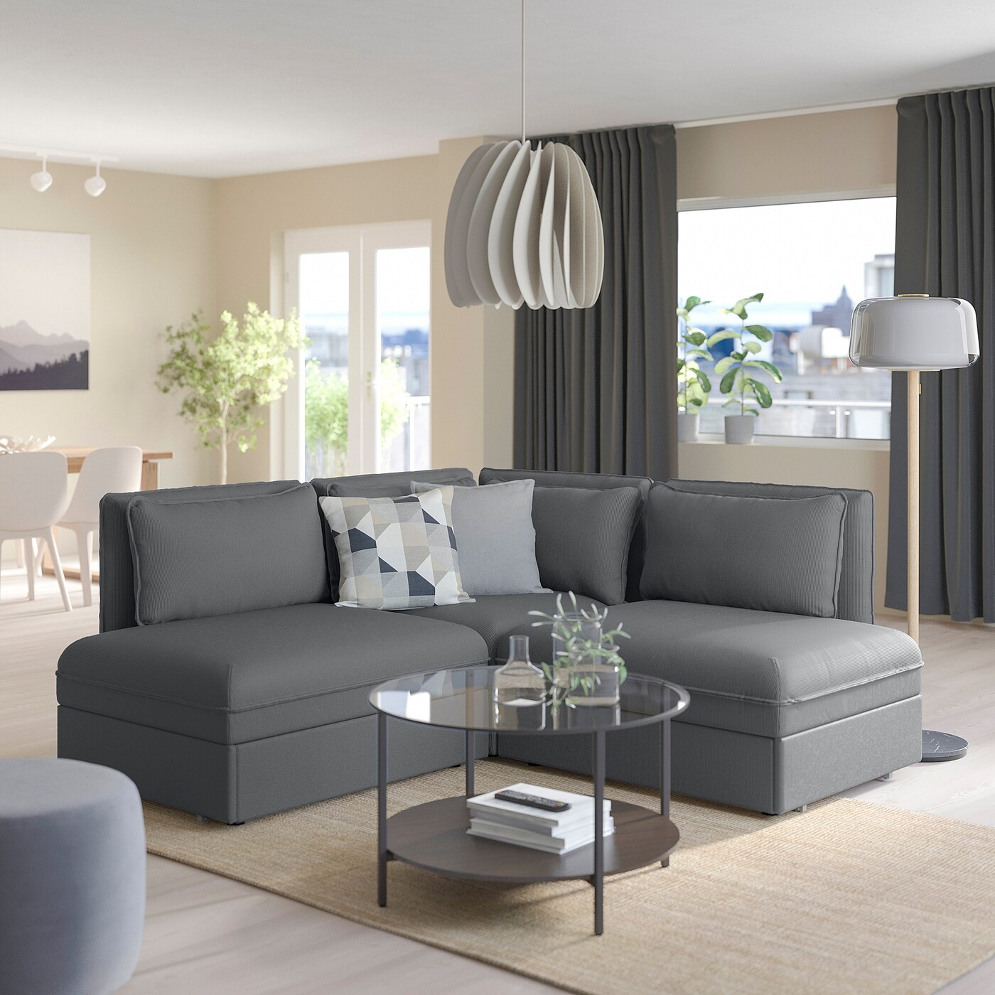 VALLENTUNA Modular crnr sofa 3-seat+2 sofa-bed