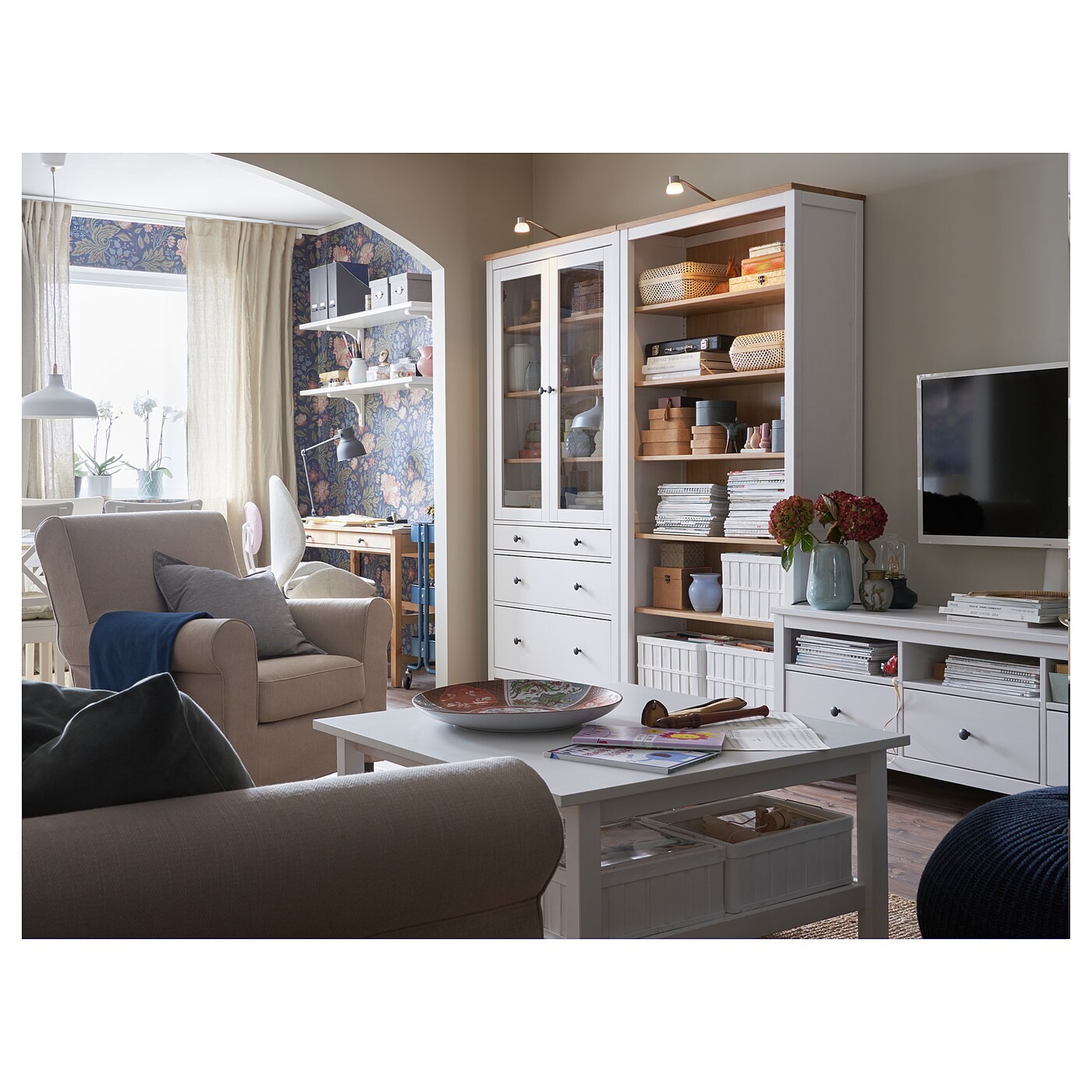 HEMNES Glass-door cabinet with 3 drawers