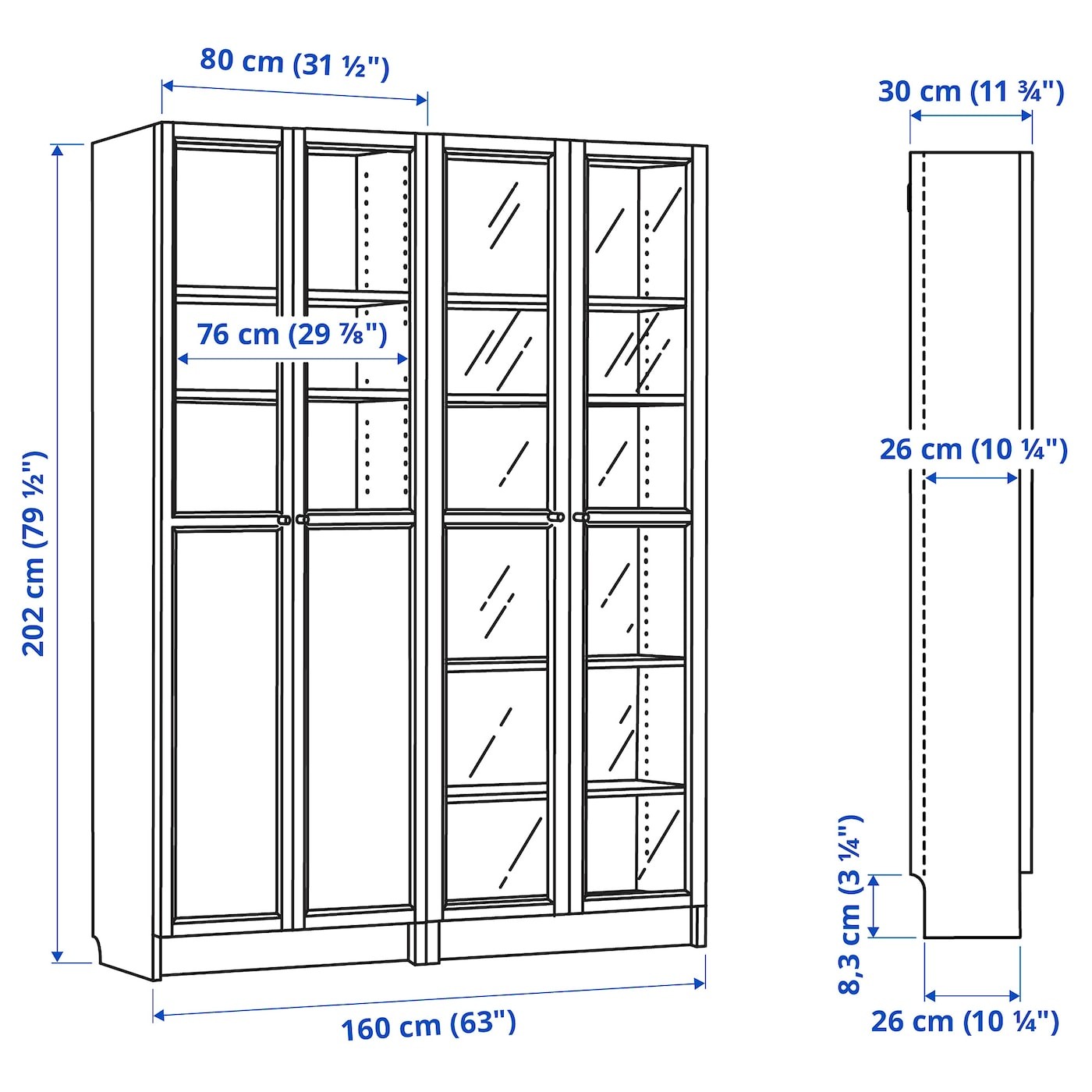 BILLY / OXBERG Bookcase with panel/glass doors