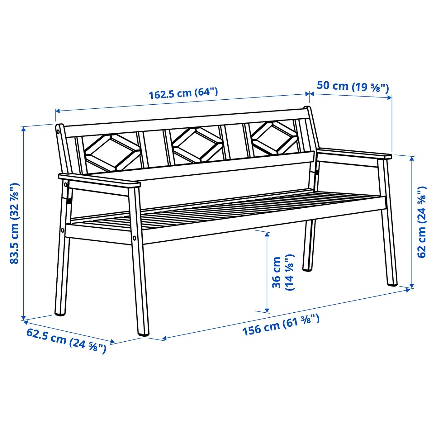 BONDHOLMEN Bench with backrest, outdoor