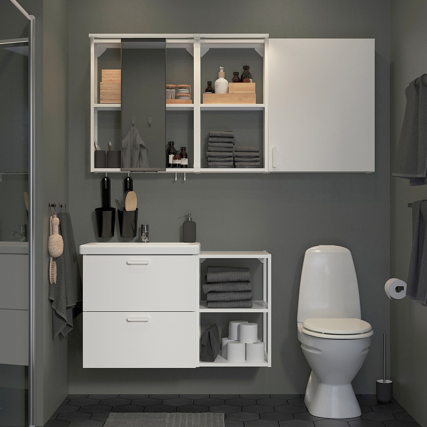 ENHET / TVÄLLEN Bathroom furniture, set of 18