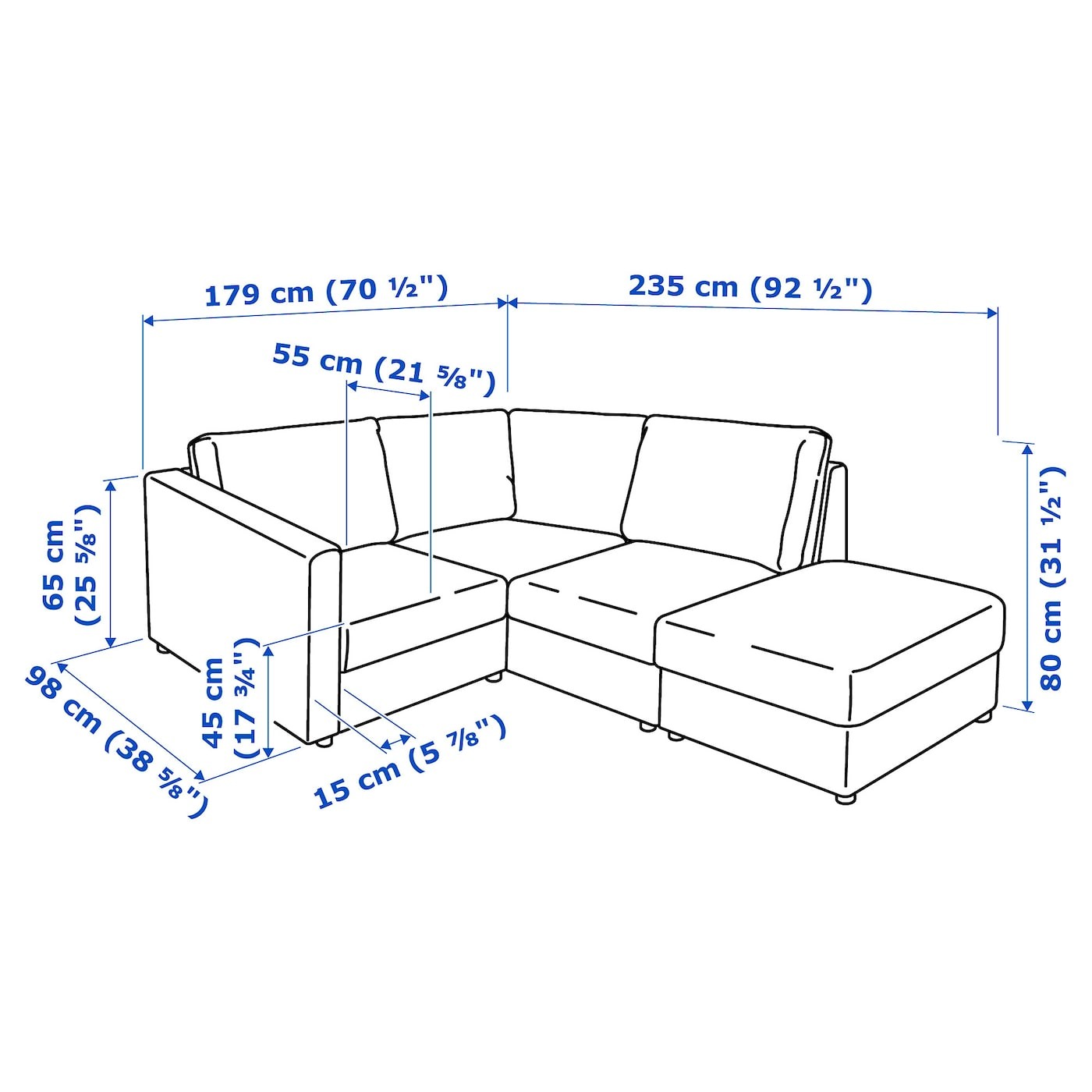 VIMLE Corner sofa, 3-seat