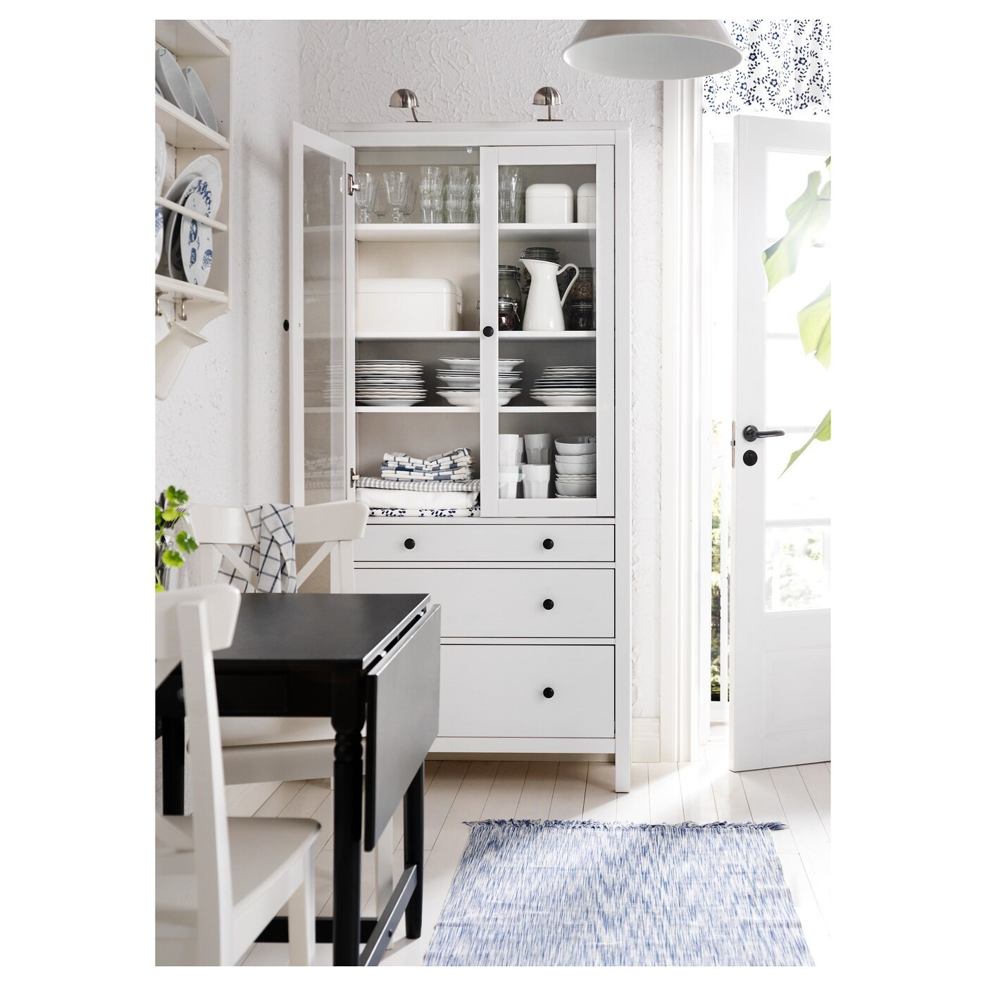 HEMNES Glass-door cabinet with 3 drawers