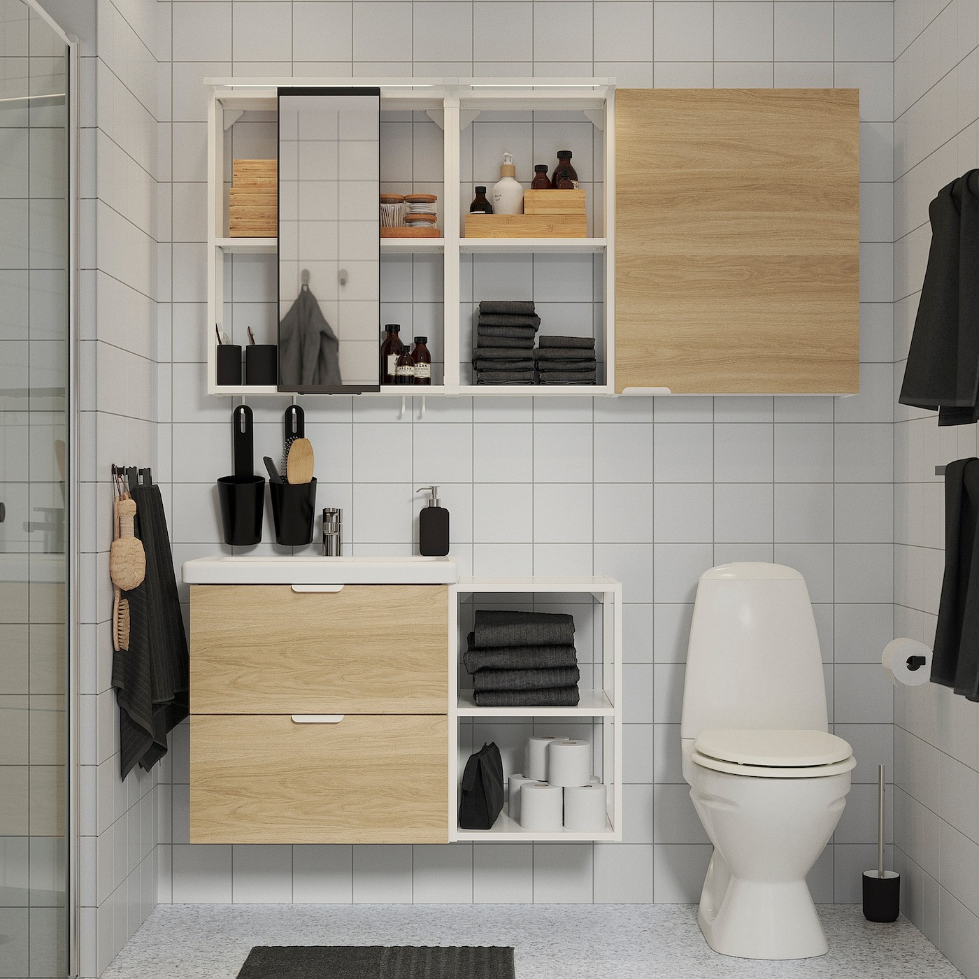 ENHET / TVÄLLEN Bathroom furniture, set of 18