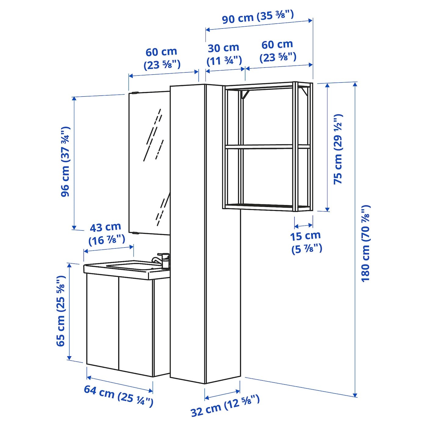 ENHET / TVÄLLEN Bathroom furniture, set of 13