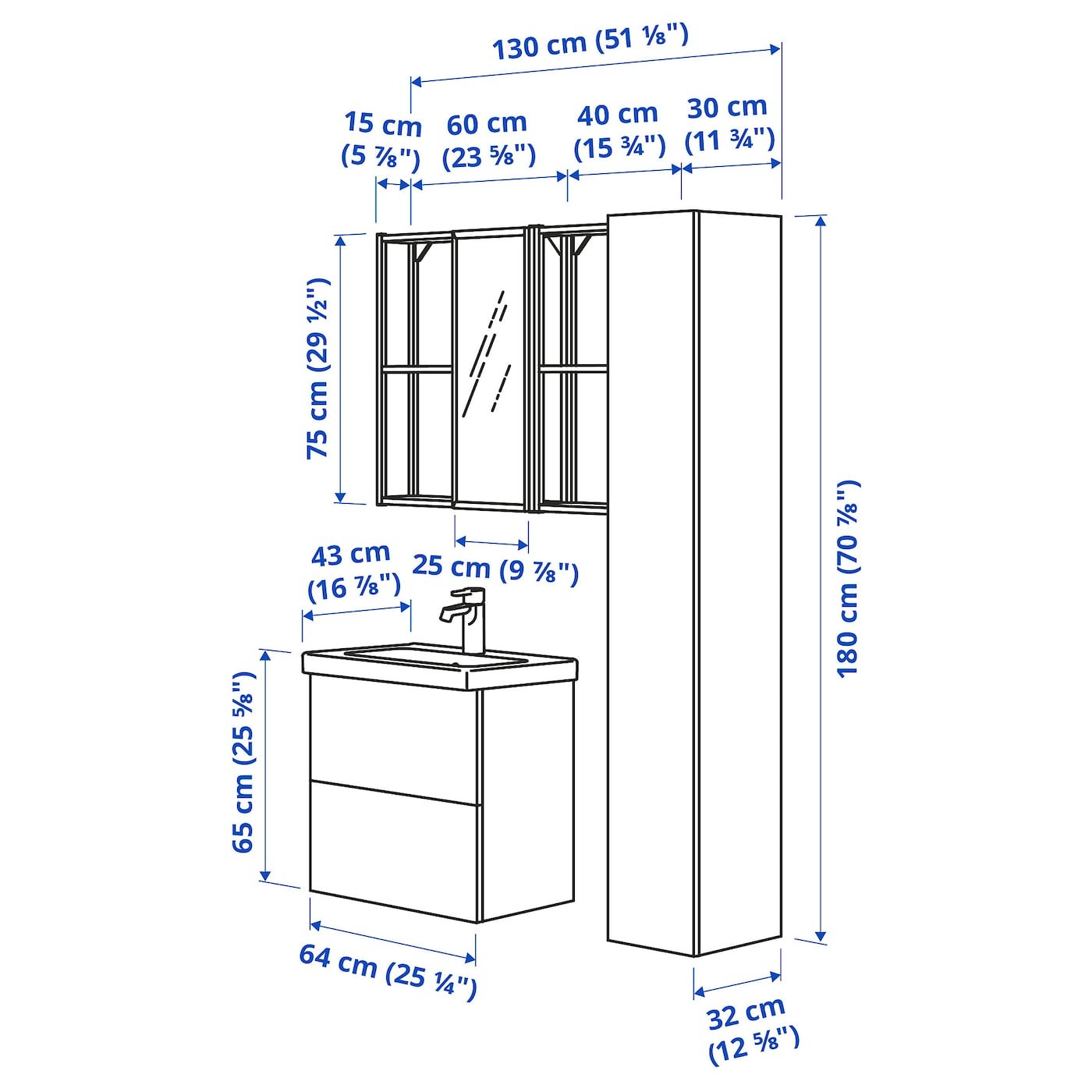 ENHET / TVÄLLEN Bathroom furniture, set of 18