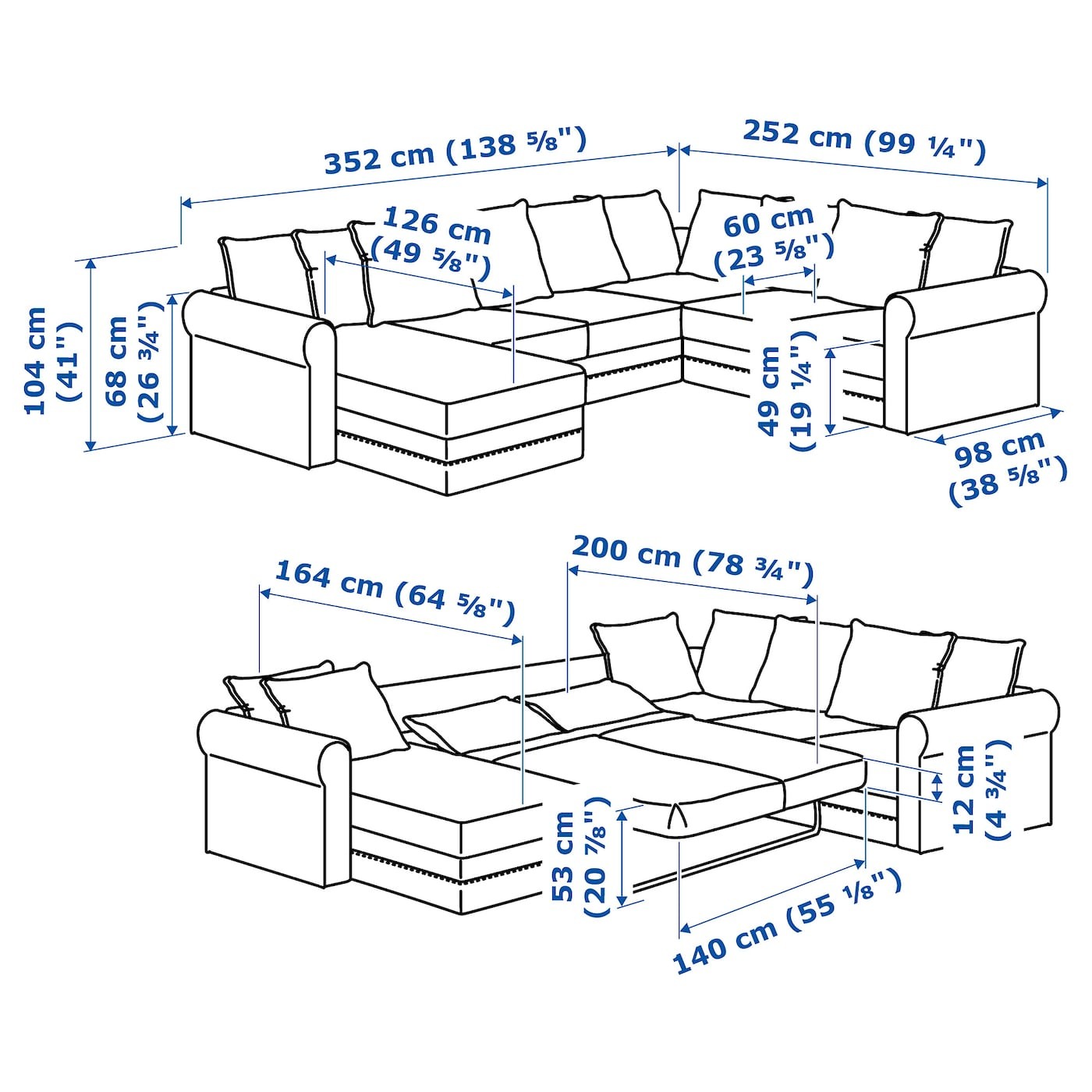 GRÖNLID Crnr sofa-bed, 5-seat w chaise lng