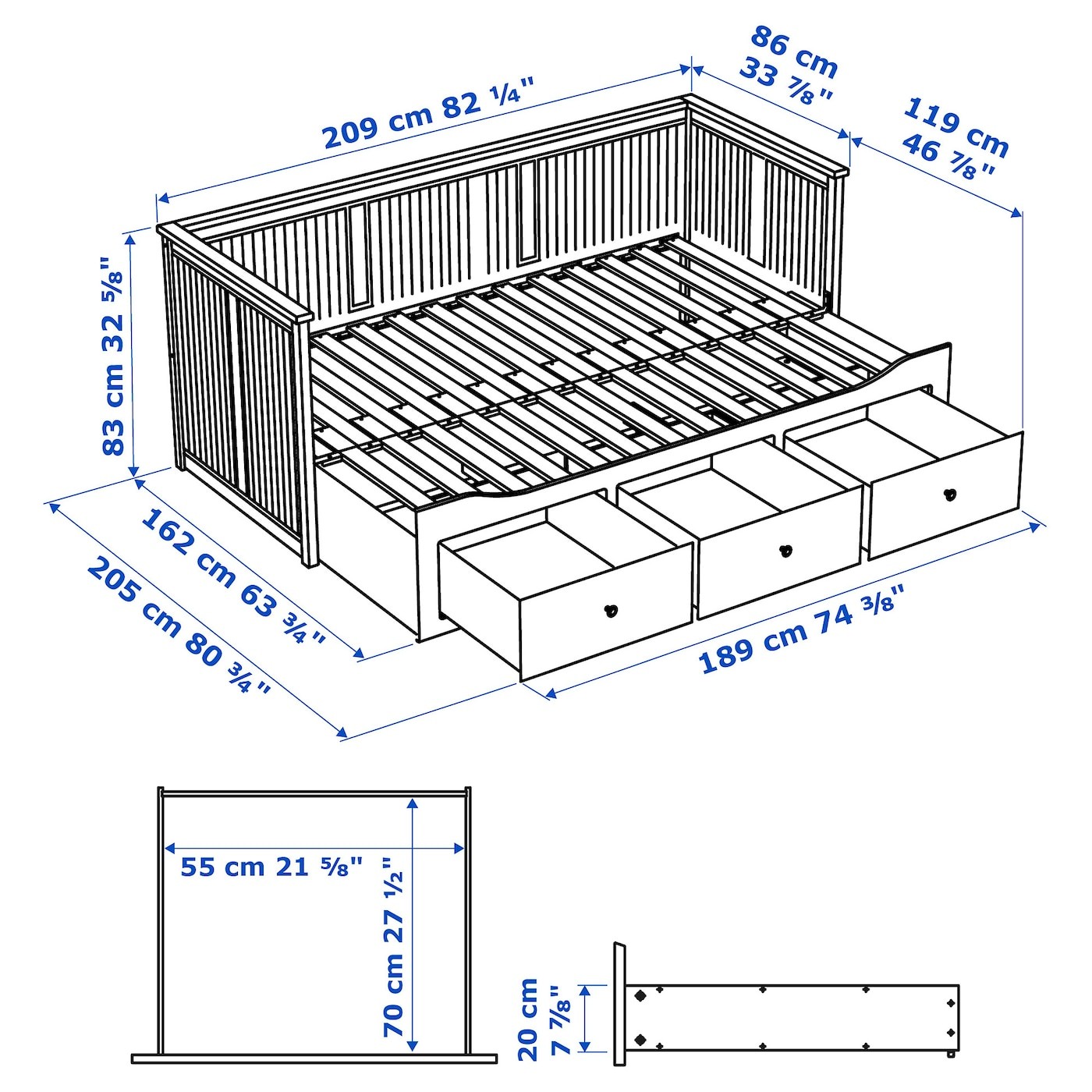 HEMNES Day-bed w 3 drawers/2 mattresses