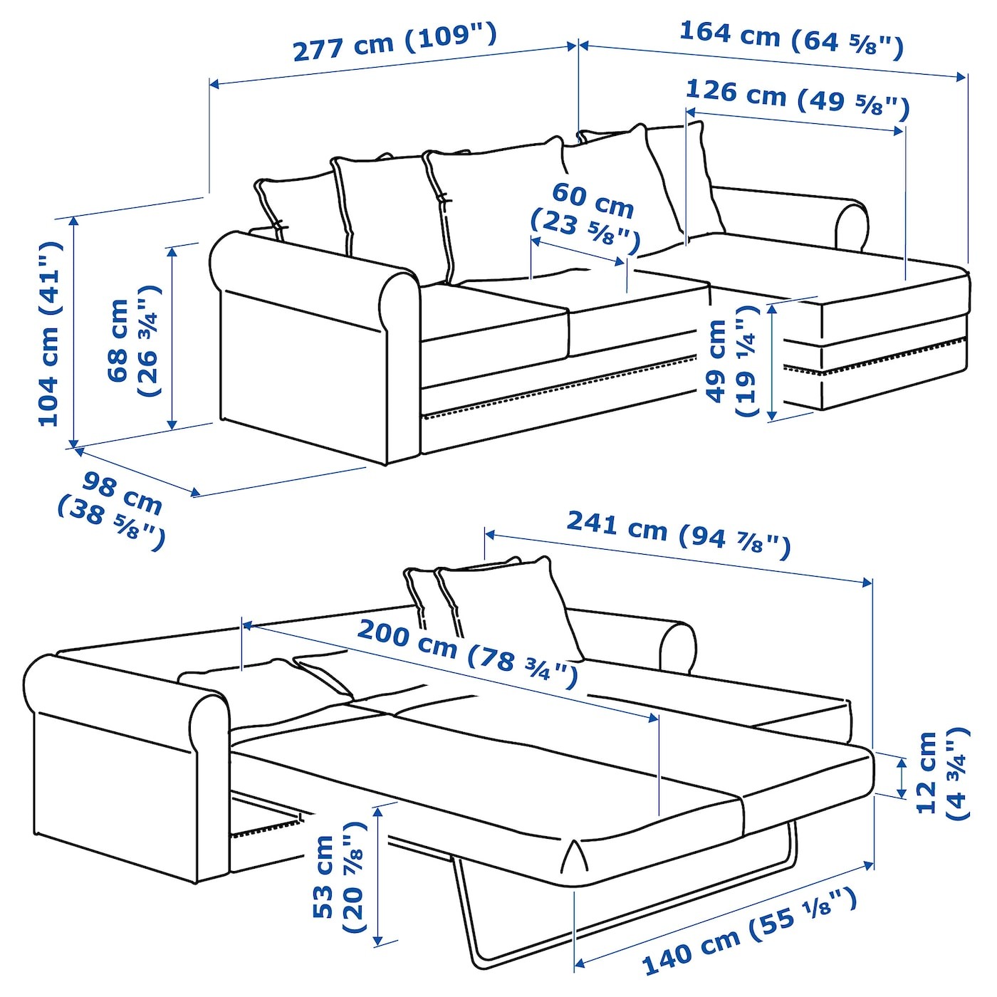 GRÖNLID 3-seat sofa-bed with chaise longue