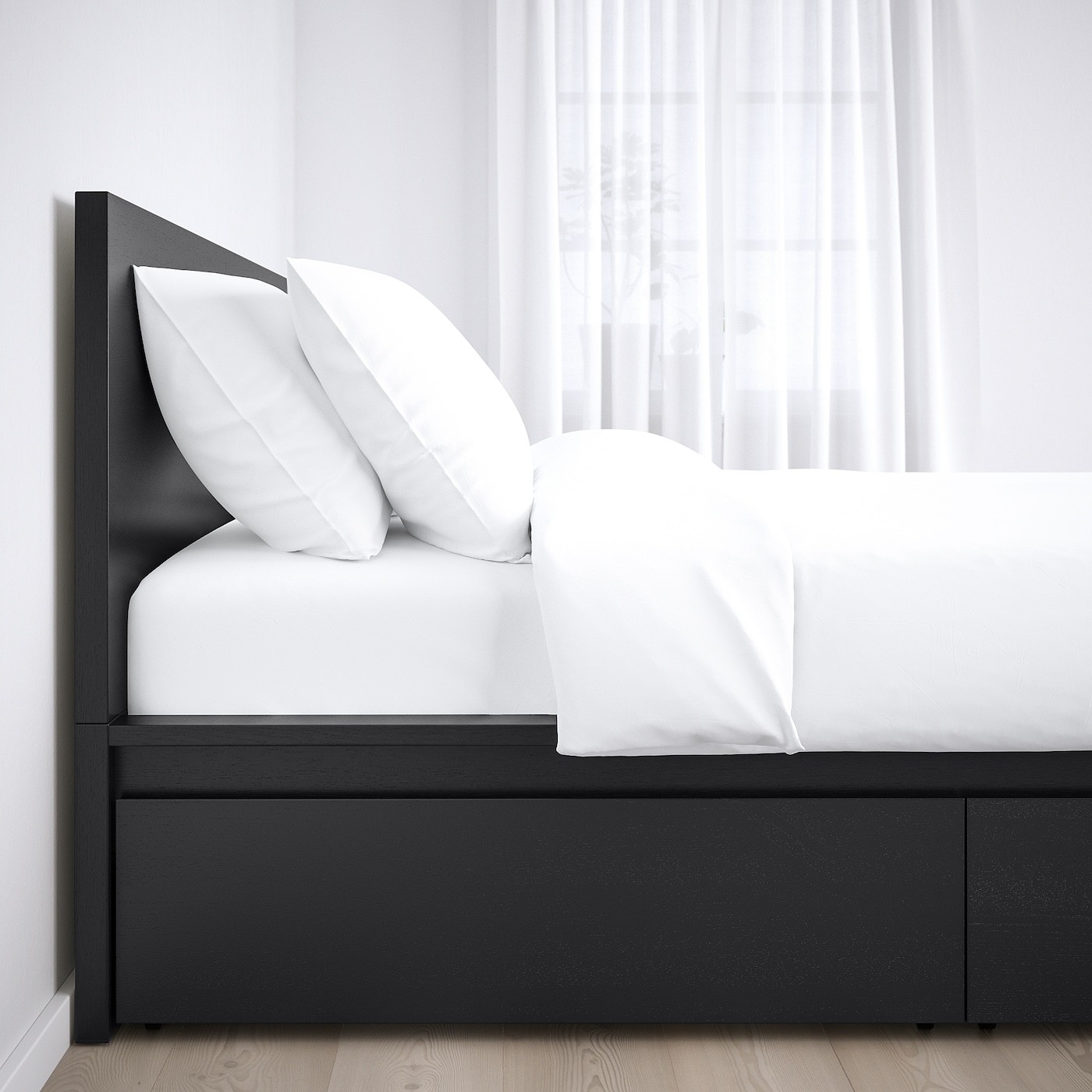 MALM Bed frame, high, w 2 storage boxes