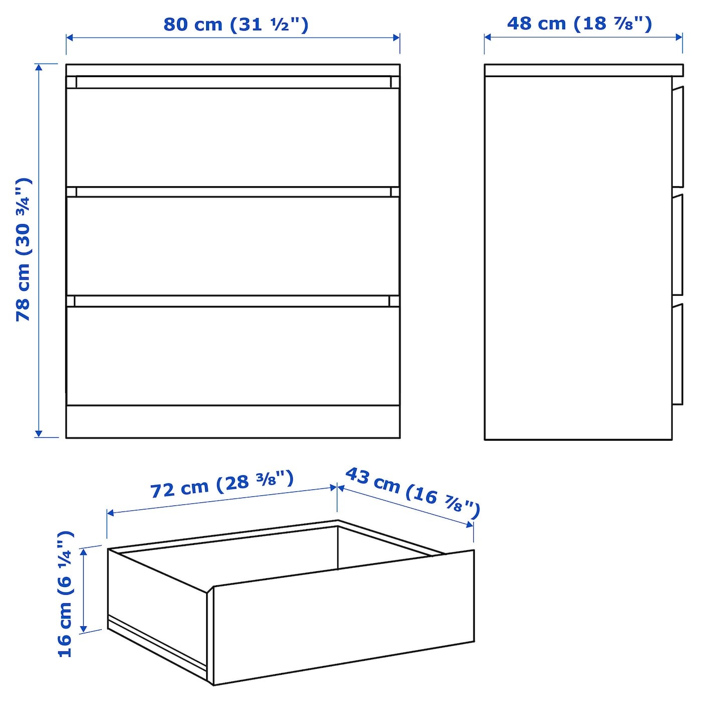 MALM Chest of 3 drawers