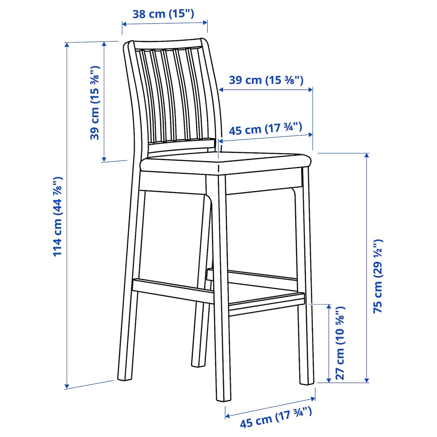 EKEDALEN Bar stool with backrest