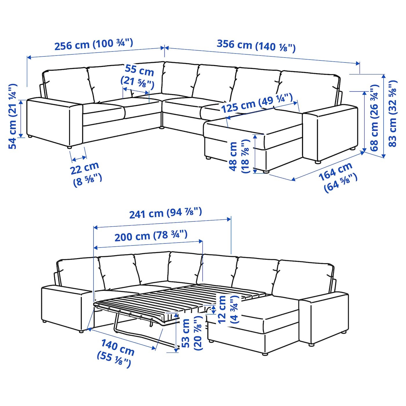 VIMLE Crnr sofa-bed, 5-seat w chaise lng