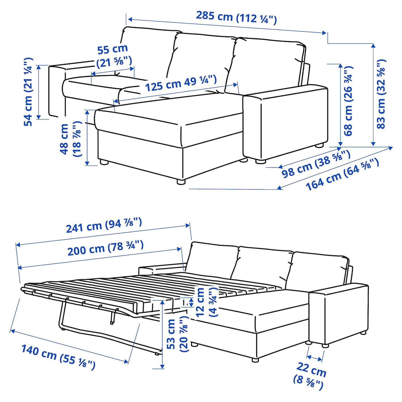 VIMLE 3-seat sofa-bed with chaise longue