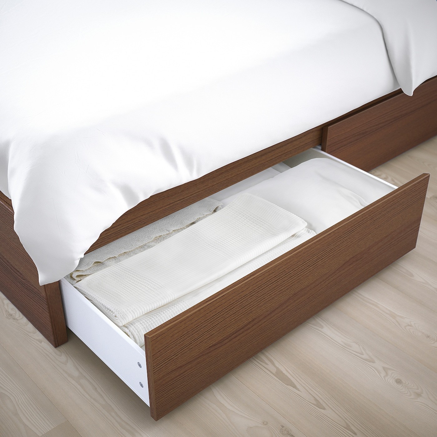 MALM Bed frame, high, w 4 storage boxes