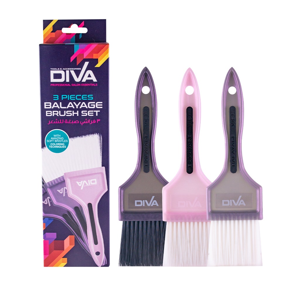 Diva Balayage Brush Set | 1X3 Pnk /Dkgrey / Grey