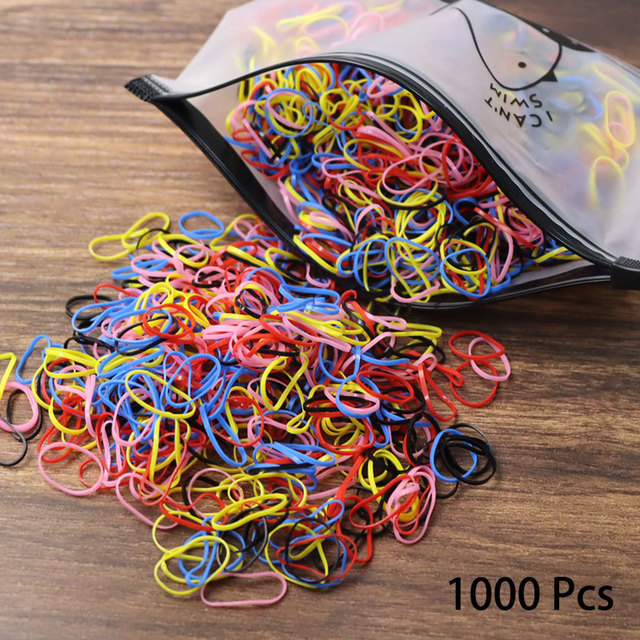 1000pcs Elastic Hair Bands Ponytail Hairband Colorful Rubber Band Scrunchies Disposable Baby Hair Accessories Cute Hair Ties