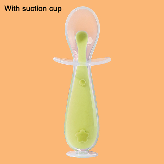 Children Training Spoon With Suction Cup Baby Cutlery Infant Feeding Liquid Silicone Non-slip Baby Spoon Utensils