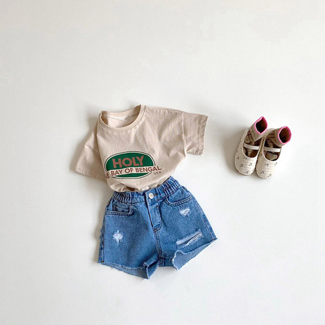 Letter T-shirt Baby Kids Boys Girls Children Cotton Casual Short Sleeve Tops Toddler Summer Fashion Soft Print Clothes