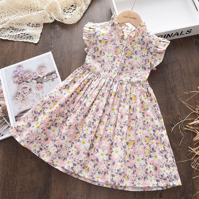 Keelorn Kids Clothing Girls Dress 2022 Girls Summer Cotton Dresses Outfits Flower Casual Dresses Sweet Toddler Girl Pink Clothes