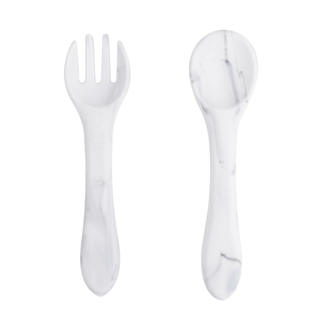 2pcs Baby Soft Silicone Fork Spoon Set Feeding Dishes Toddler Toddlers Infant Feeding Accessories Silicone Tableware