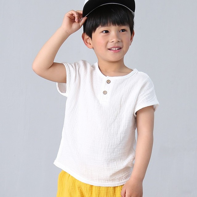 Children T-shirt Fashion Linen Pleated Boys T-shirt Children T-shirt 2022 Summer Baby Boys Girls T-shirt Children Kids Clothes